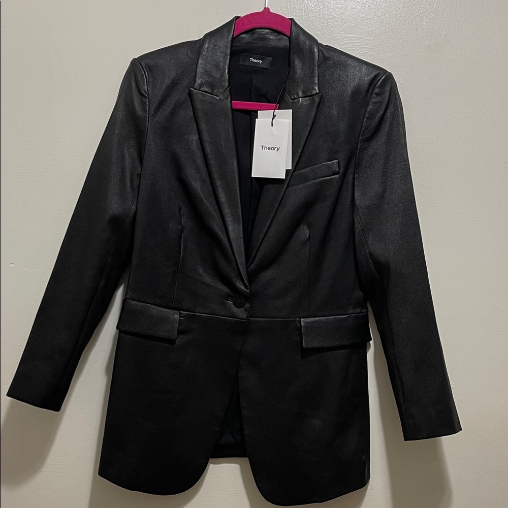 Theory Women's Black Leather Blazer  NWT SIZE 6